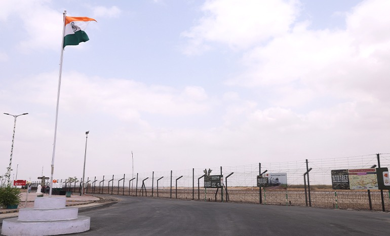 A panoramic view of the Nadabet Indo-Pak Border showcasing its scenic beauty and cultural heritage.