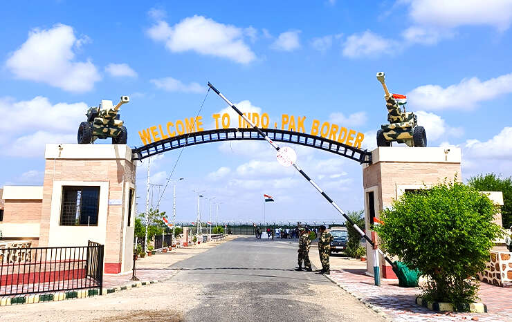 A scenic view of Nadabet Seema Darshan at the Indo-Pak Border with military displays and cultural insights.